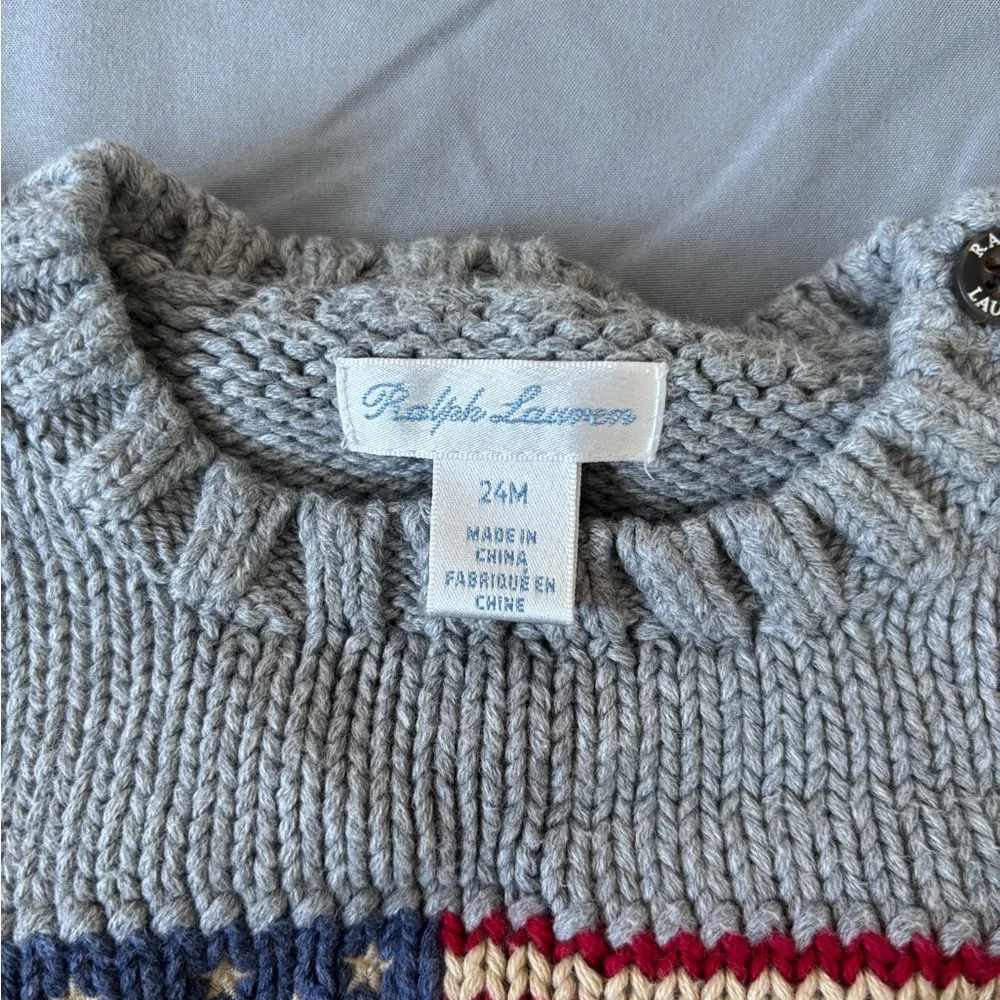 Ralph Lauren Gray Knit Sweater with Flag Design - Picture 4 of 8